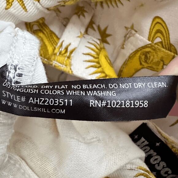 Horoscopez Dolls Kill Celestial Print Pants Sun Moon Stars White Yellow Size S - Picture 7 of 9